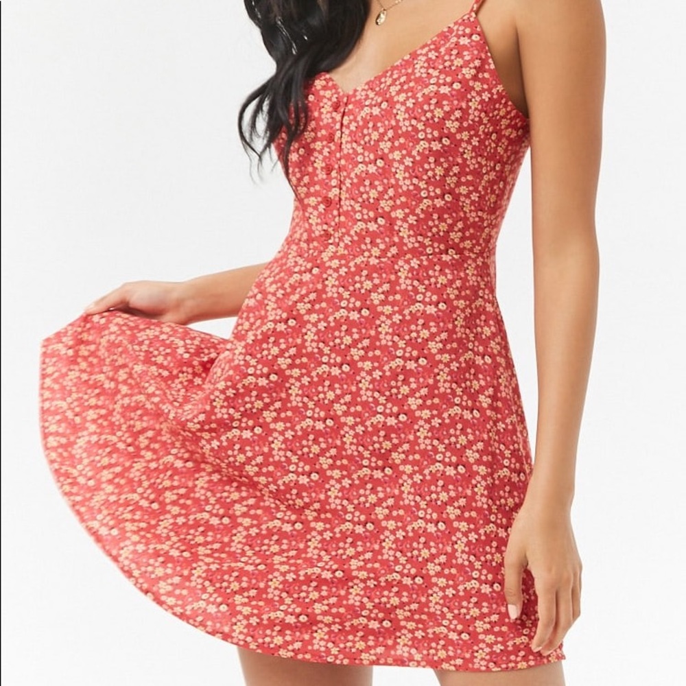 A Forever 21 Fit and Flare Red Floral Dress